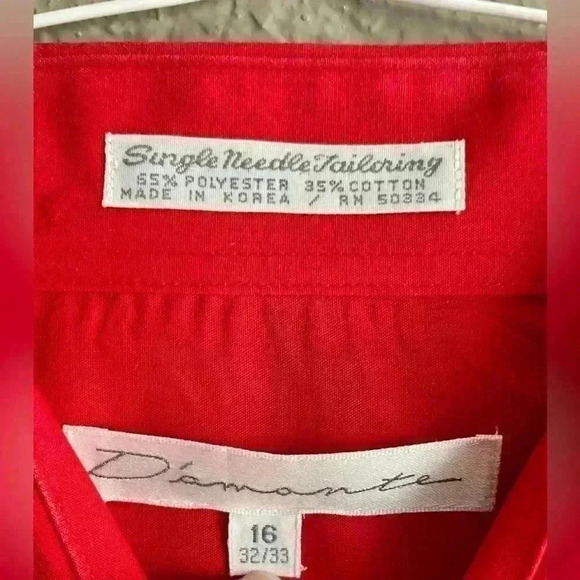 Damante Dress Shirt Red Collar Vintage Size L 16 Mens - Picture 4 of 6